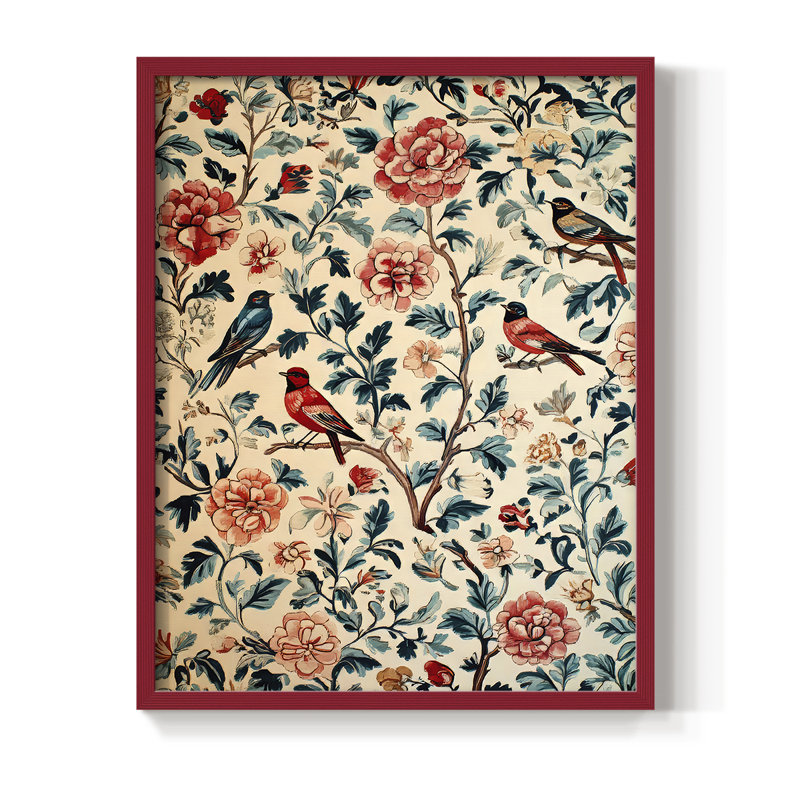 Imprimé encadré en bois massif de la série CXLII de Wm Morris, H 11 po x l 9 po, Rouge