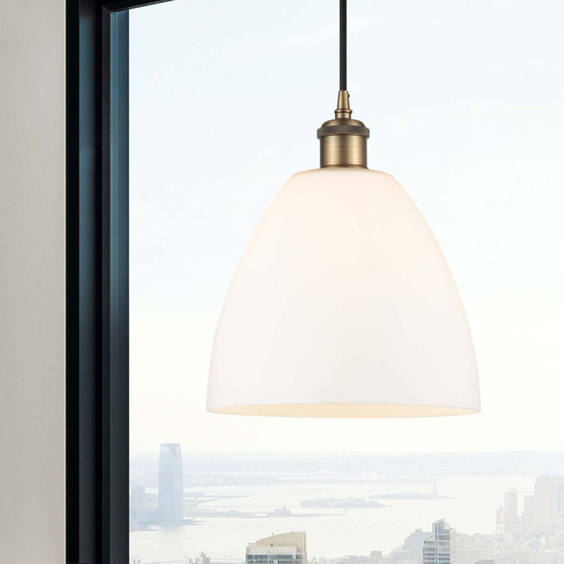 Haruka 1 - Light Single Pendant, 14.75" H x 12" W x 12" D, White, Brushed Satin Nickel