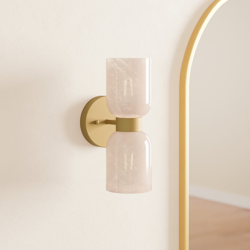 Viviana Eugenie 2-Light Steel Dimmable Armed Sconce, Brushed Gold, Cream