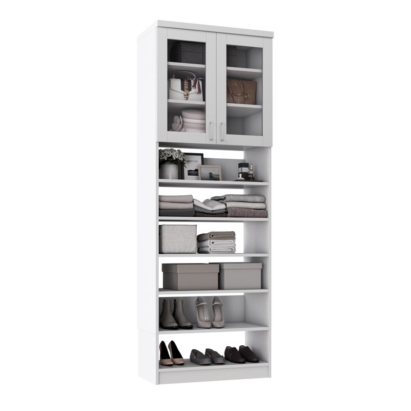 Tranquil White 37.5" Floor-Mounted Closet Section with Glass Doors, 9 Shelves, 37.5, Tranquil White