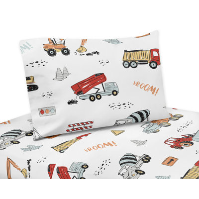 Construction Truck Print Microfiber Twill Sheet Set
