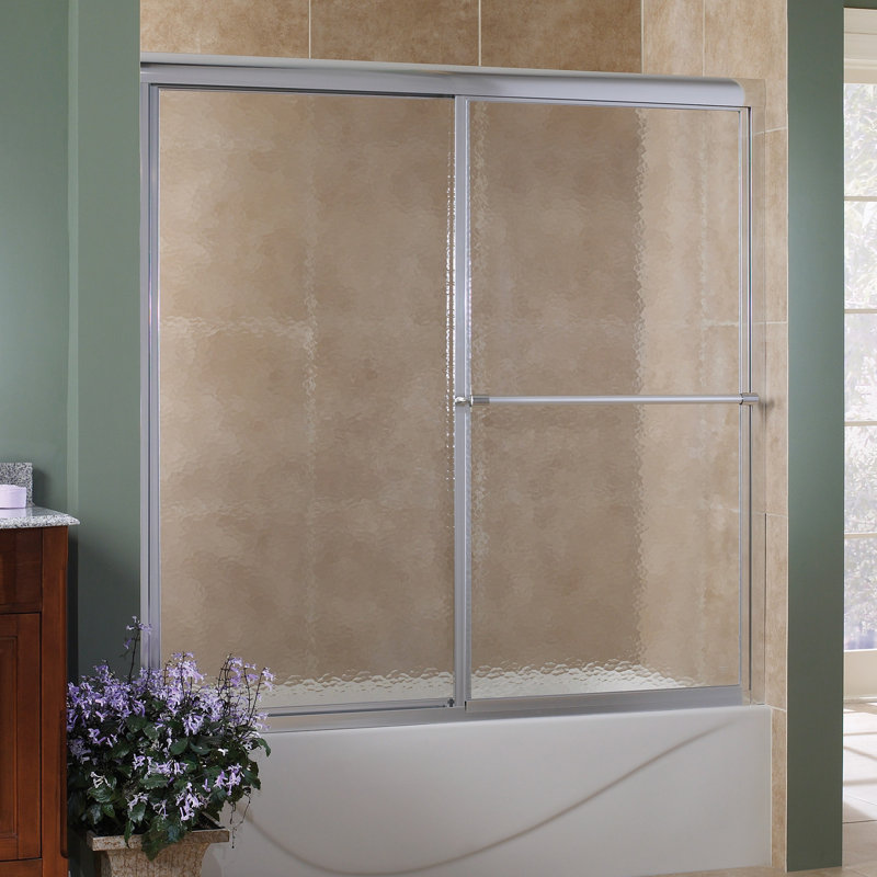 Tides - W x 58'' H Single Added Door Framed Tub Door with, Rain Glass, Silver