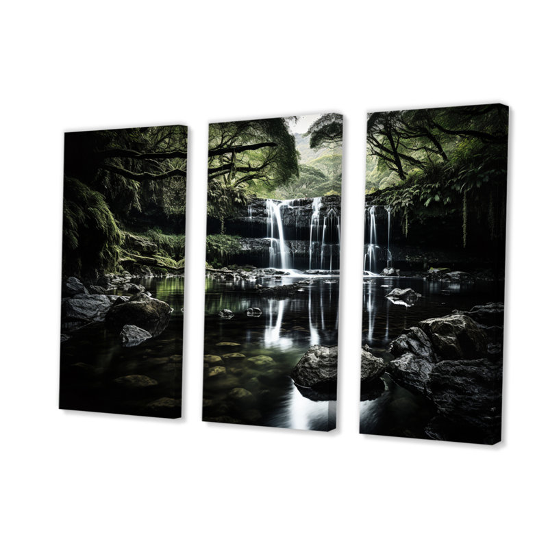 «Waterfall Serenity Falls on Canvas», reproduction de 3 pièces, H 32 po x l 48 po x P 1 po