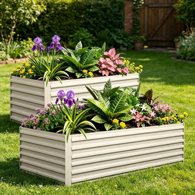 Lit de jardin surélevé carré en acier galvanisé, boîte à fleurs d'extérieur en métal pour herbes et fleurs, contenant de jardinage robuste et durable