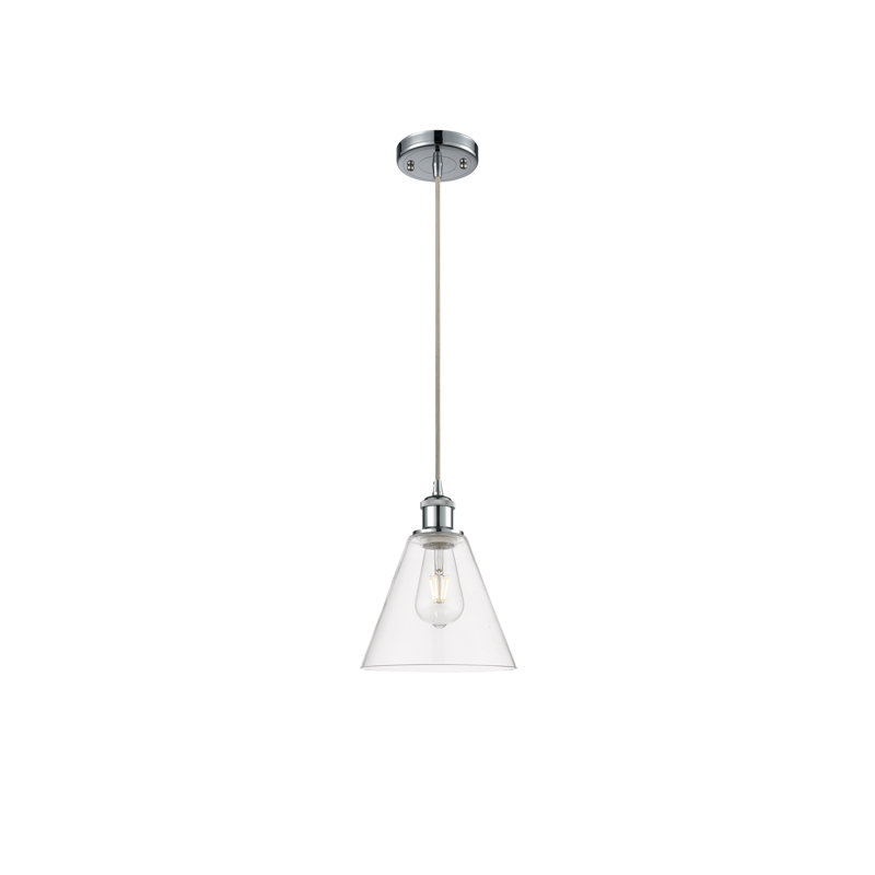 Luminaire suspendu conique à 1 lumière Halyn, H 11,75 po x l 8 po x P 8 po, Transparent, Chrome poli