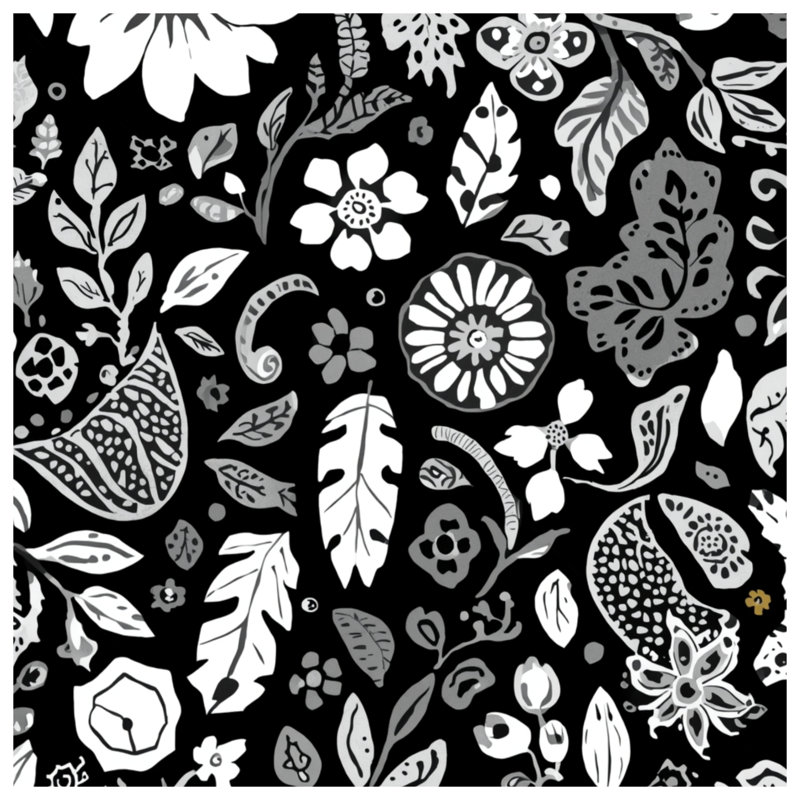 Black Floral Pattern Blankets, 60in W x 80in H