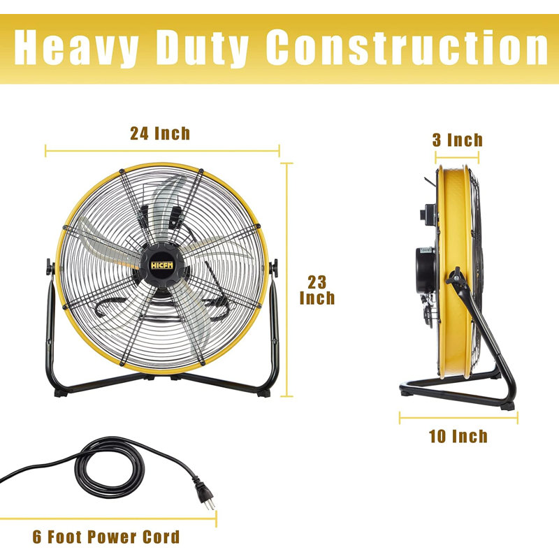 Heavy Duty Shroud Fan In Yellow With IP 44 Enclosed Powerful 1/4 Motor, High Velocity Air Circulator