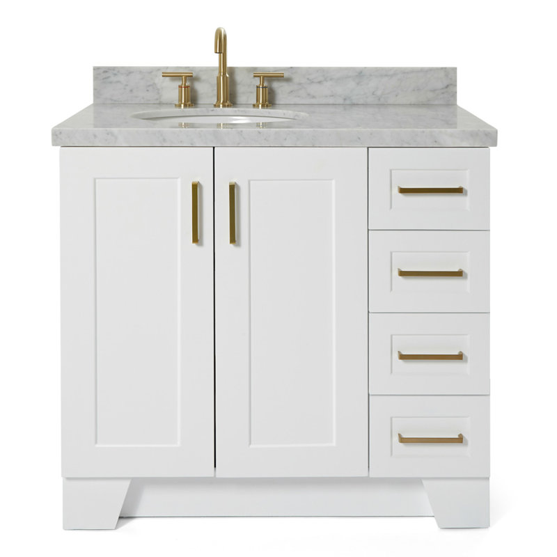 ARIEL TAYLOR 37 IN LEFT OFFSET RECTANGLE SINK VANITY, White, Oval, Left 