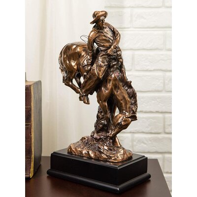 Ebros Large Wild West Rodeo Cowboy With Bucking Bronco Horse Statue In Bronze Electroplated Resin Finish With Trophy Base Rustic Western Classic Home -  Union Rustic, 0D1404E7E1AD456594F64928EFAFE64A