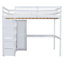 Lit mezzanine en bois avec garde-robe intégré, bureau, tablettes de rangement et tiroirs