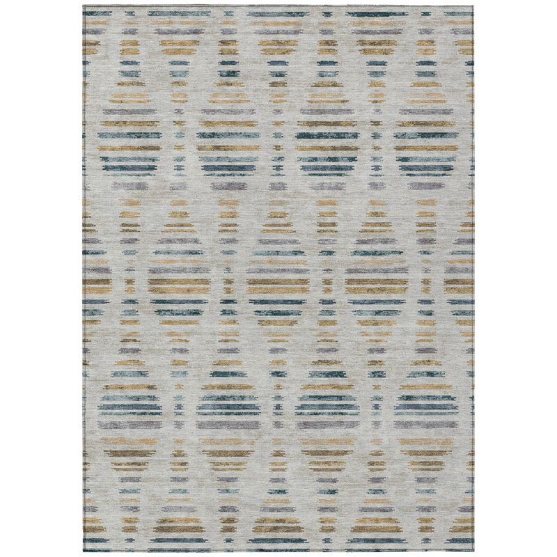 Machine Washable Indoor/Outdoor Xhevrie Linen Rug, Rectangle 8' x 10'
