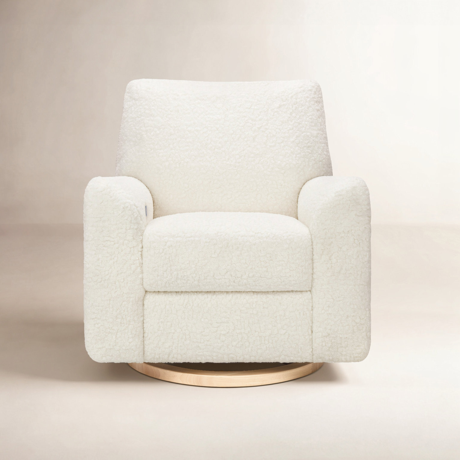 Sunday Swivel Glider, Cream Shearling, Natural Wood