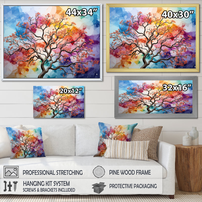 Reproduction colorée d'un motif de chênes magiques I sur toile, Cadre photo doré simple, H 16 po x l 32 po x P 1 po