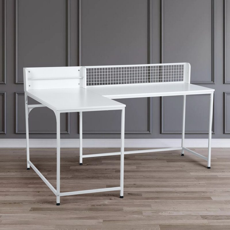 Clerkin L-Shaped Executive Desk, White, White, Steel