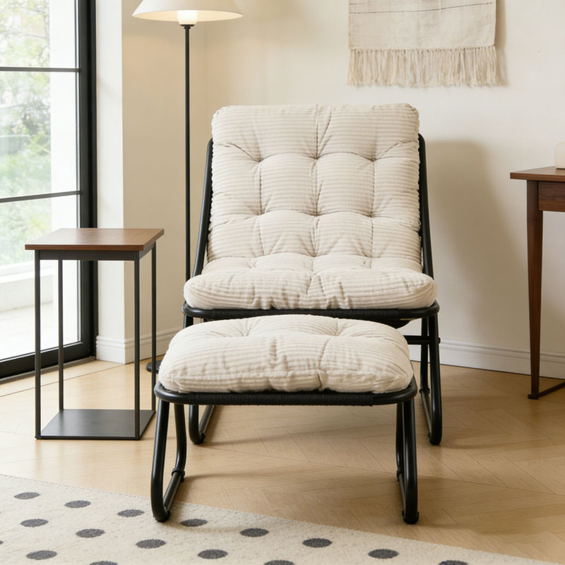 Chaise longue d'extérieur avec repose-pieds pour patio, Blanc