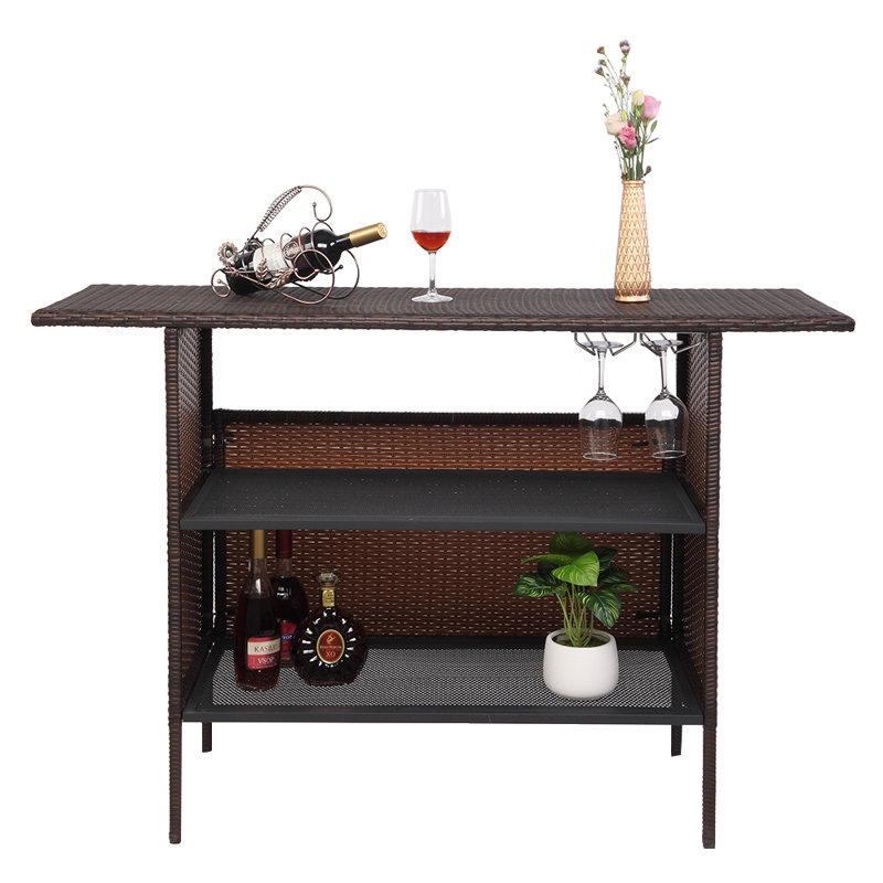 Table de bar d'extérieur en osier avec porte-verres à pied