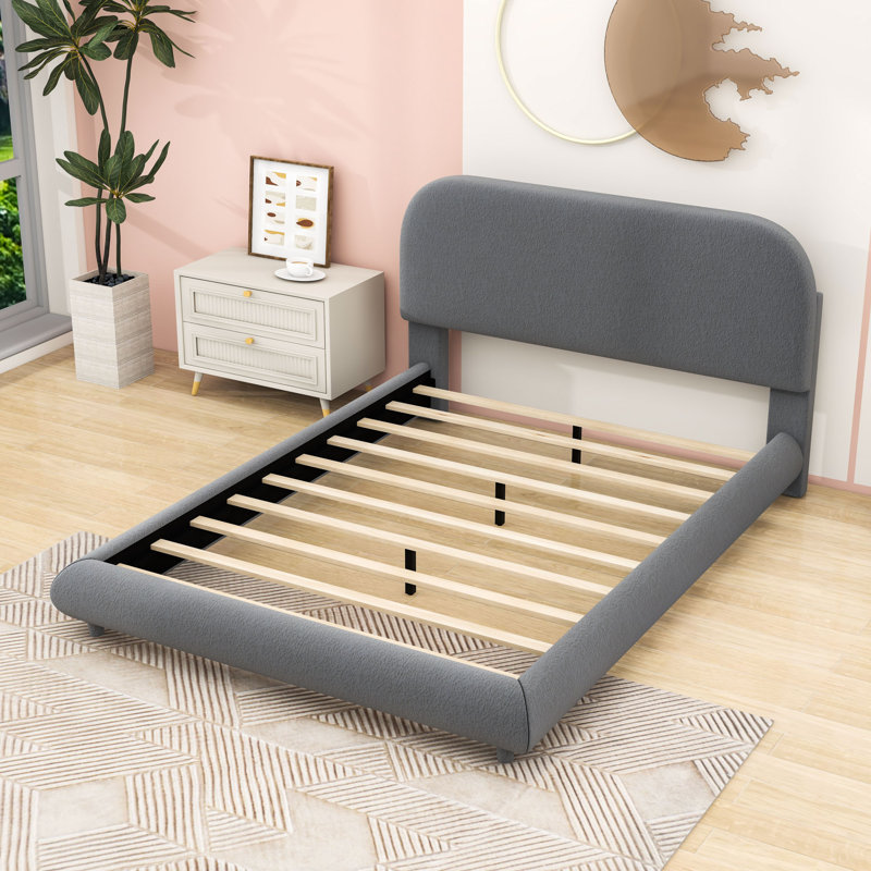 Lit plateforme tapissier Luxurious Teddy, Beige, Double