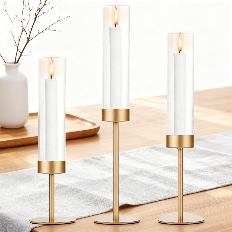 Set Of 3 Candle Holders For Taper Candles, Elegant Metal Candlestick Holders For Wedding Centerpiece, Dining Table Decor, And Home Decoration