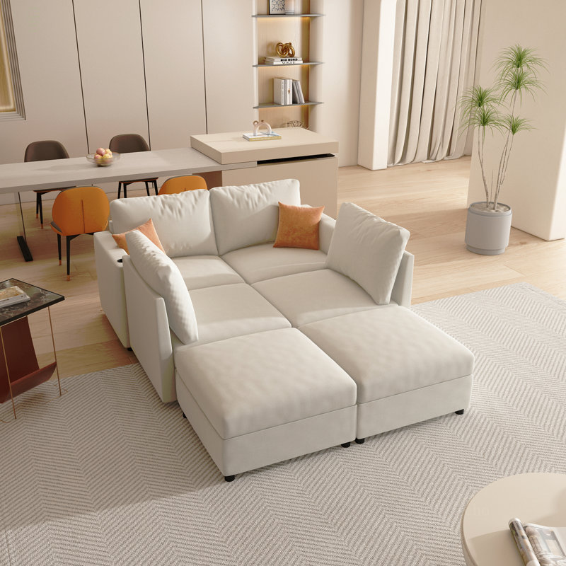 Grand canapé modulaire moderne, canapé modulaire en U avec fonction de rangement, canapé-lit de 123 po avec repose-pieds, méridienne modulaire à 6 places pour salon, chenille