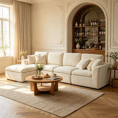 Canapé d'angle en L surdimensionné Moorebank de 143 pouces avec méridienne, canapé modulaire rembourré à assise profonde