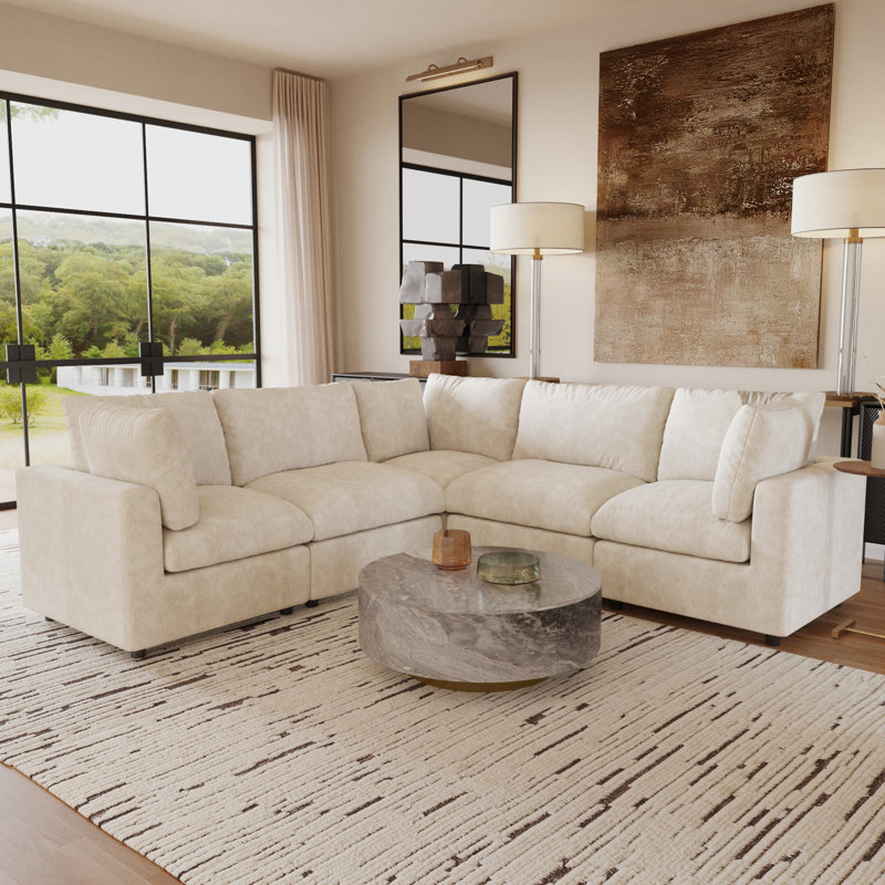 Kessi 5-piece Slipcovered Sectional, Beige