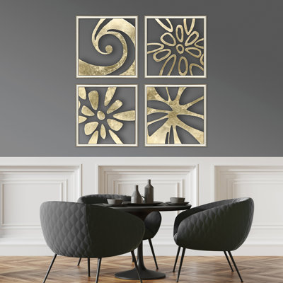 Cleversey Splash of Gold II - ensemble de 4 peintures encadrées