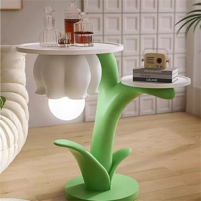 Lampe de table créative en forme de fleur avec lampe de plancher - Vent de chambre à coucher de couleur crème avec table de chevet et tablette de rangement latérale avec lumière ambiante intégrée