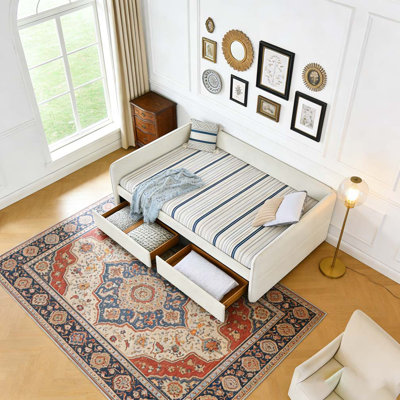 Daybed with Two Drawers, Queen Size, Boucle Fabric by Latitude Run