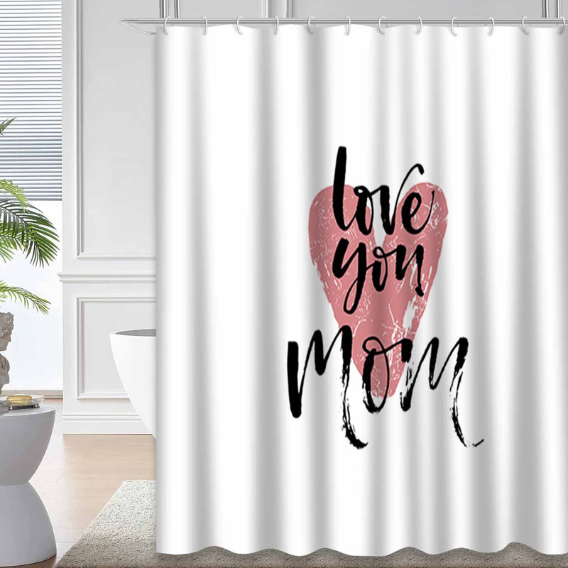 Rideau de douche rouge avec 12 crochets Love You Mom Mother's Day, L 72 po x l 84 po