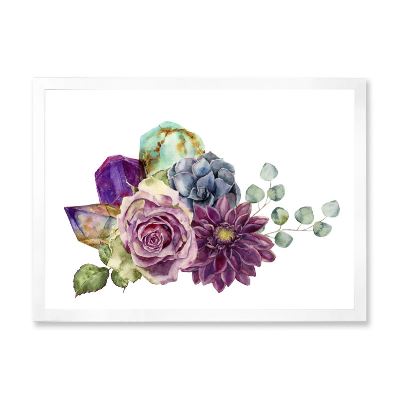 Bouquet de fleurs avec eucalyptus - Peinture sur toile, Cadre photo blanc, H 12 po x l 20 po x p 1 po