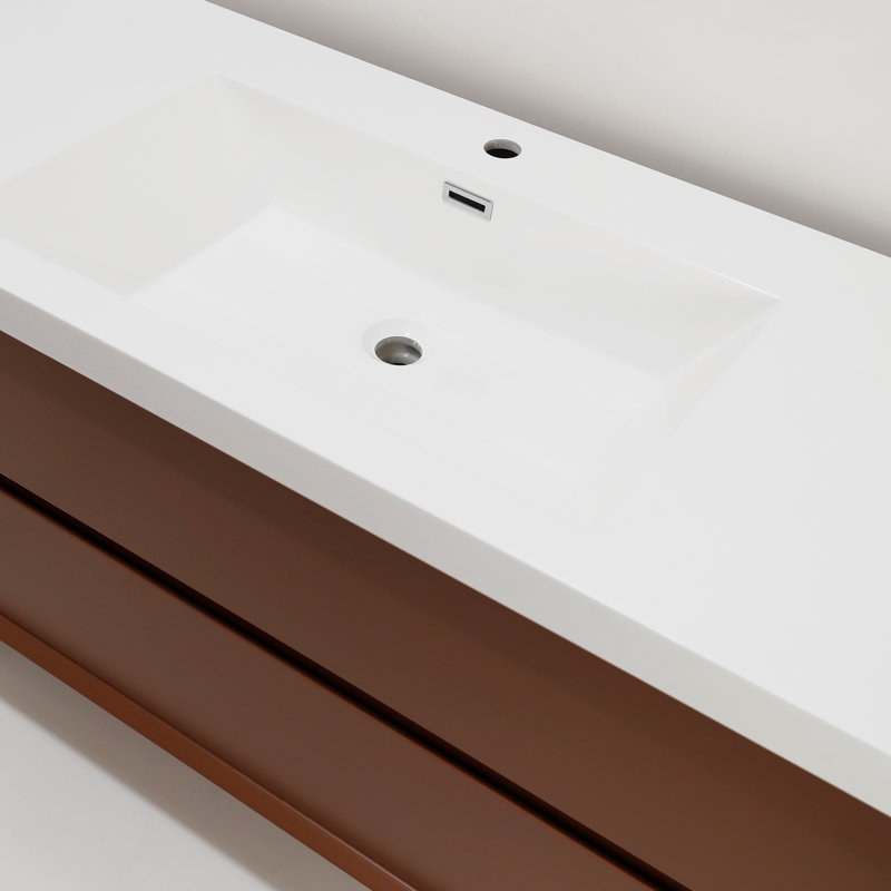 Chilmonik 59.1 " W Wall Mounted Wall Mounted 2 Double Vanity Bathroom Vanity With Engineered Stone Top, Brown
