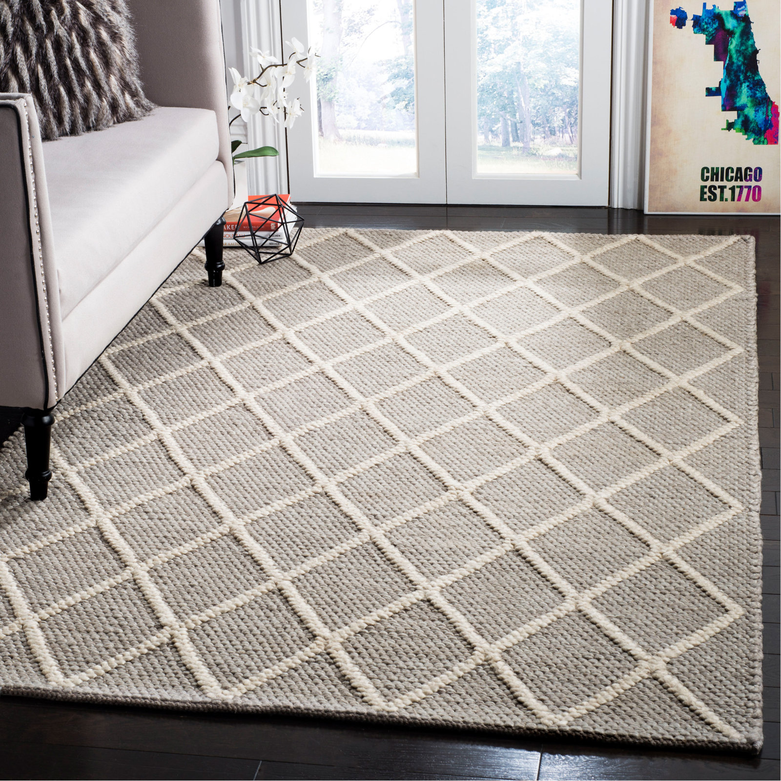 Russo Gray Hand-Woven Geometric Flatweave Rug, Rectangle 6' x 9'
