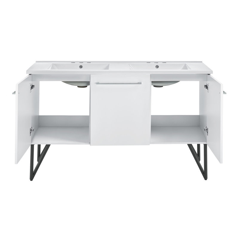 Annecy 60 Double, Two Doors, One Drawer, Bathroom Vanity, White, 3