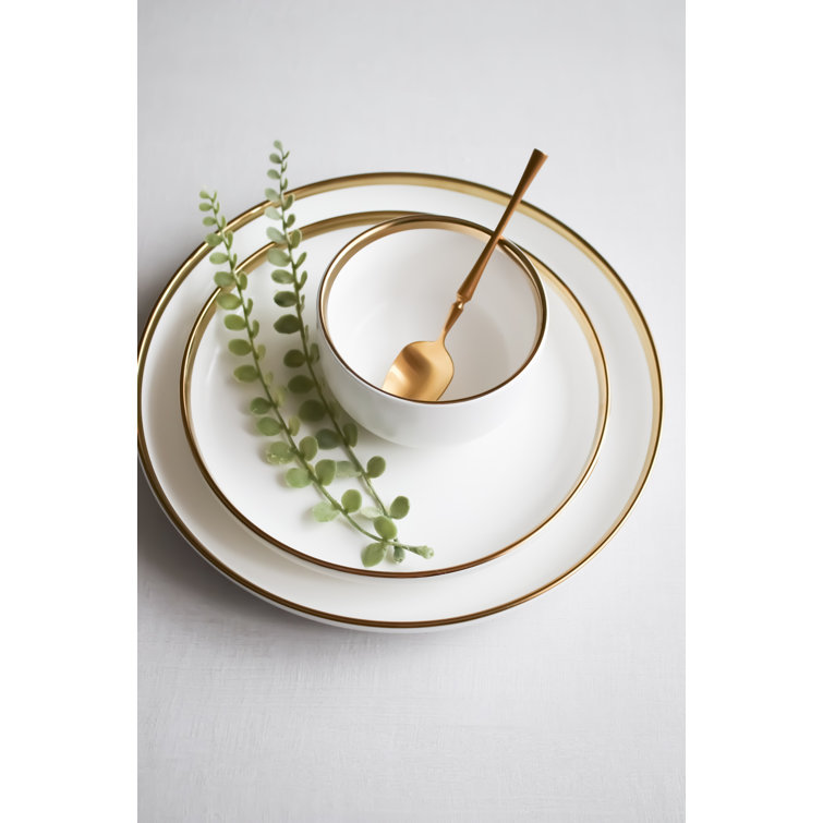 Luxury Golden Border Porcelain Dinner Set  White Tableware Plates Golden  Border - Dinner Plates - Aliexpress