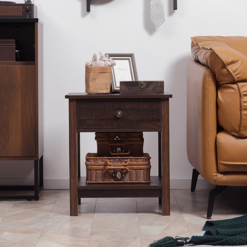 Table de bout avec tiroir, table d'appoint avec tablette supérieure et inférieure HOMcom