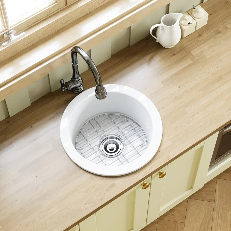 Lavabo de salle de bain rond en céramique blanche encastrable 18,5 "X 18,5"