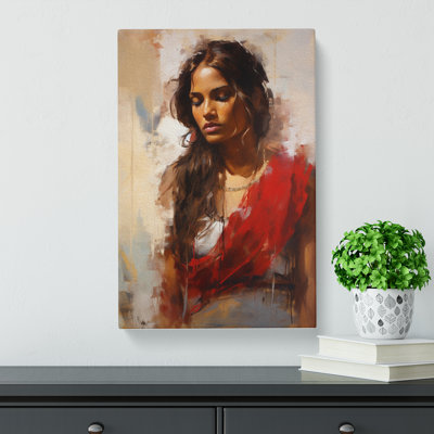 Indian Woman Gestural - Wrapped Canvas