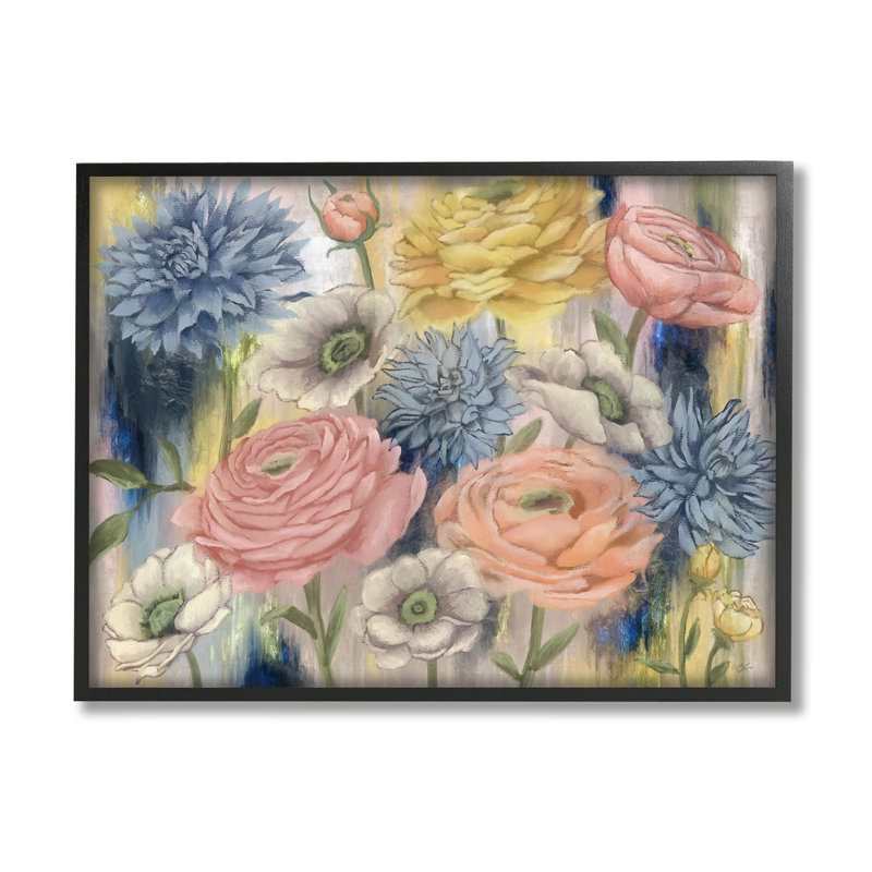 Art moderne de giclée moderne à fleurs mixtes par Elizabeth Medley, H 11 po x l 14 po x P 1,5 po, Giclée encadrée noir minuit