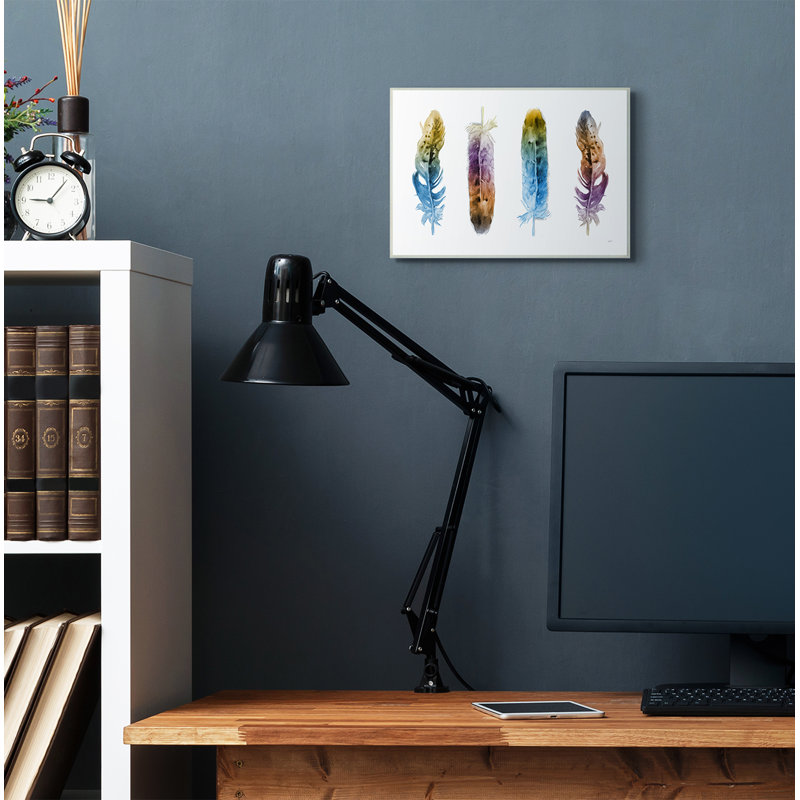 «Feathers in Watercolor Design» par Third and Wall - reproduction d'art, Plaque en bois blanche, H 10 po x l 15 po x P 0,5 po