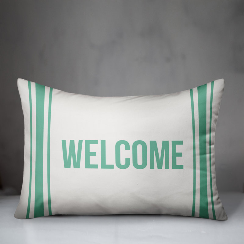  Welcome Farmhouse Stripes Indoor/Outdoor Lumbar Pillow, Mint Green