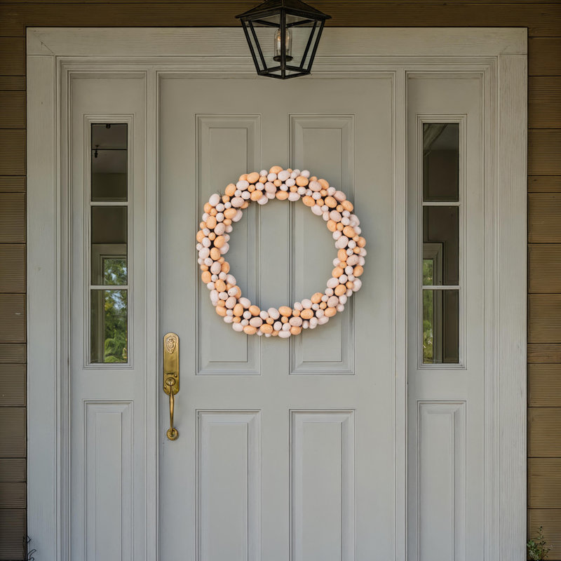 Vickerman 24" Artificial Easter Eggs Wreath. Features Easter eggs on a grapevine base., Coral