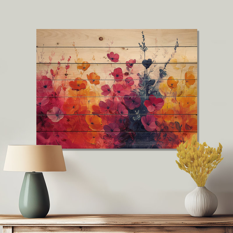 Garden Plants Symphony In Bright Splash - Impression sur bois de plantes - sur bois de pin naturel