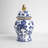 Classic Tall Ceramic Jar with Lid for Table Display - Decorative Accent Piece Jars as Elegant and Traditional Home Decor Styling - White & Blue