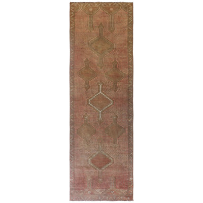 Vintage Turkish Village Rugs One-of-a-Kind Runner 3' X 9'5" 1950s Runner Wool Area Rug Pink