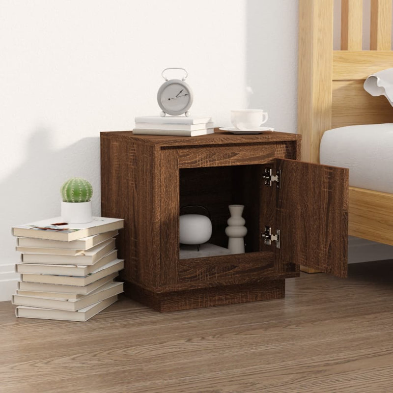 Layport 44cm W Solid Wood Bedside Table, Brown Oak, Individual