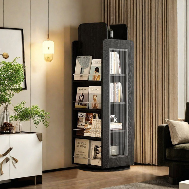 Italian Style Rotating Solid Wood Bookcase, Black