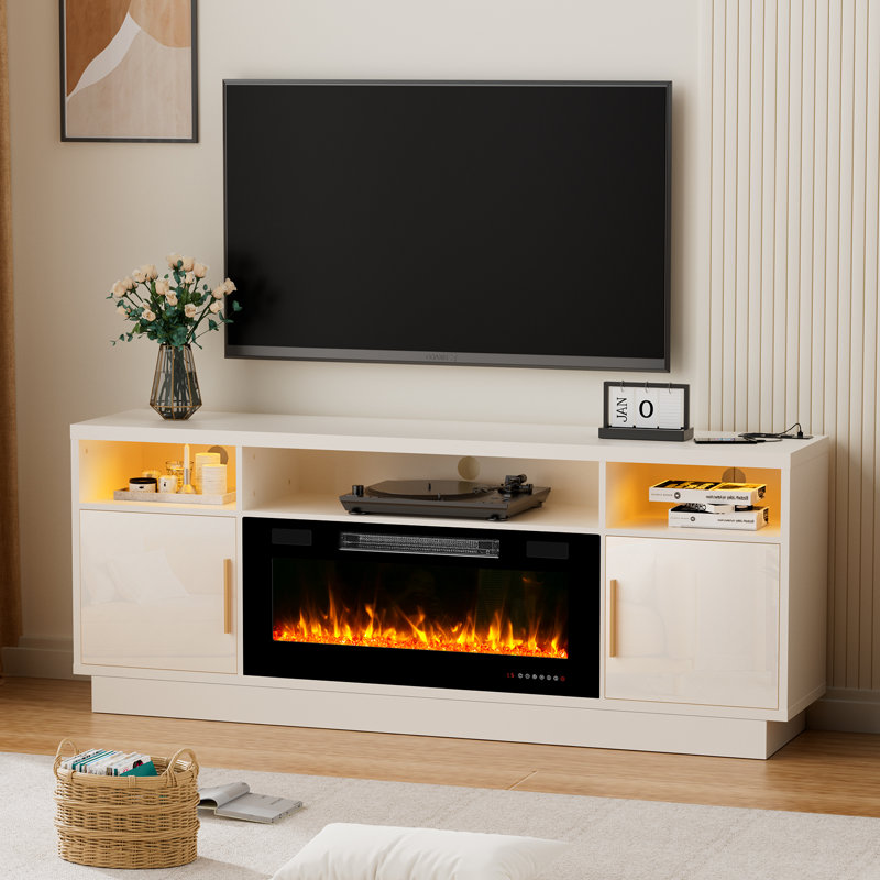 Remona TV Stand with Fireplace Included, White