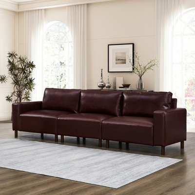 Luxury 112" Burgundy Three Seat Breathable Pu Leather , Solid Wood Frame And Comfortable Seating Experience For Living Spaces Room