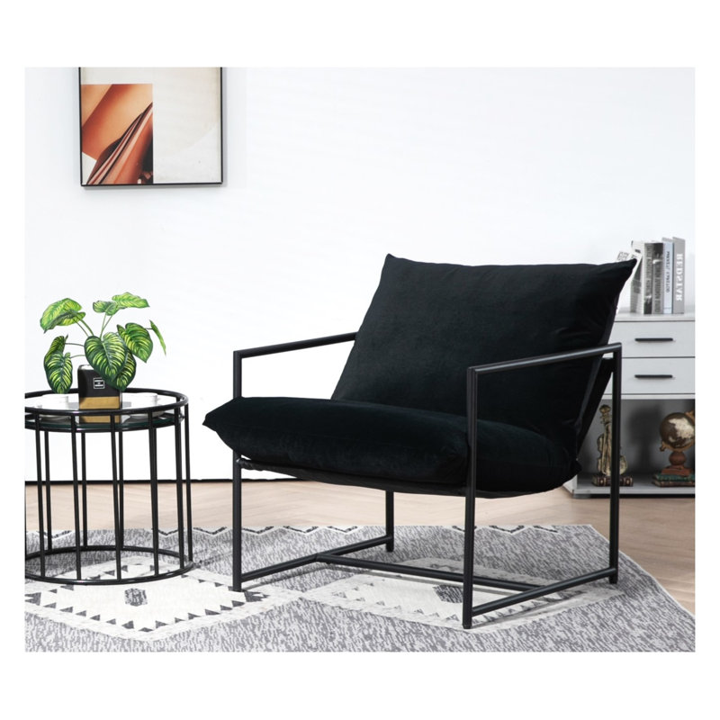 Chaise d'appoint moderne en velours avec structure en métal, fauteuil rembourré noir pour le salon ou la chambre à coucher