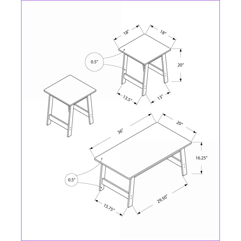 Ensemble de 3 tables basses d'appoint en bois gris pour le salon, style transitionnel avec 2 tables de bout, Bois gris
